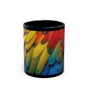 Parrot Feather Black Mug — Vibrant Tropical Coffee Cup (11oz & 15oz)