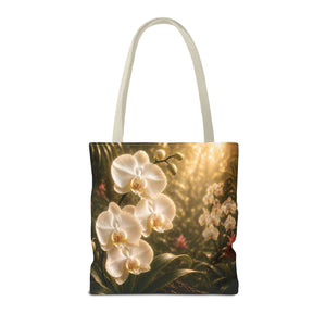 Orchid Garden Tote Bag — Sunlit White Orchid Floral All-Over Print