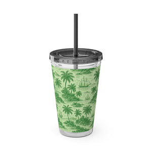 Tropical Tumbler with Straw | 16 oz: Faraway Toile/Green