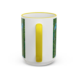 Accent Rim & Handle Coffee Mug ~ Parrot Family, Blue