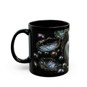 Black Pearl Ocean Mug – Iridescent Oyster Coffee Cup (11oz, 15oz)