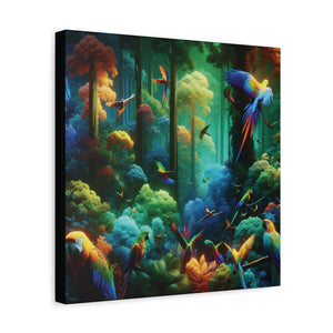 Tropical Parrots Canvas Wall Art — Vibrant Flight School Jungle Scene Matte