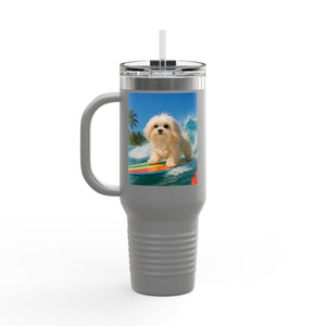Insulated Travel Mug, 40oz / Puppy Ariel the Dog Surfer - Perfect for Outdoor Adventures