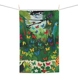 Tropical Microfiber Coffee/Tea Towel – Jungle Parrots & Butterflies