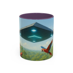 Accent Coffee Mug (11, 15oz), 8 Colors - UFO and Macaws