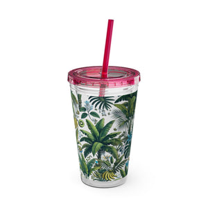 Tropical Tumbler with Straw | 16 oz: More Tropical Palms, White