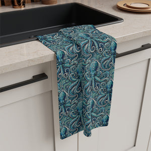 Tropical Microfiber Coffee/Tea Towel – Octopus, Nautical Ocean Blue