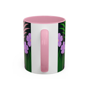 Accent Color Coffee Mug, Many Colors - 11oz & 15oz / Midnight Hibiscus Deco, Purple