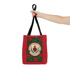 Religious Tote Bag - 3 Sizes / Sacred Heart of Jesus Prayer, Red