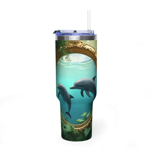 40 oz Tumbler ~ Dolphin Duo Ocean, Insulated