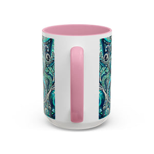 Accent Color Coffee Mug, Many Colors - 11oz & 15oz / Aqua Octopus