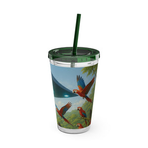 Tropical Tumbler with Straw | 16 oz: UFO and Parrots