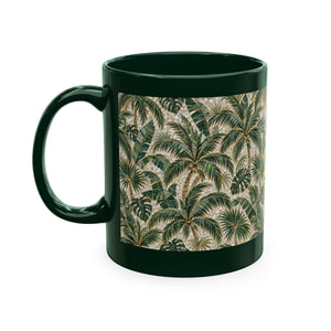 Tropical Ceramic Mug, 11 oz — Palm Mosaic Leaves Coffee Cup