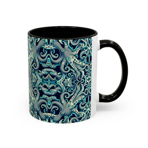 Accent Color Coffee Mug, Many Colors - 11oz & 15oz / Twisted Aqua Octopus