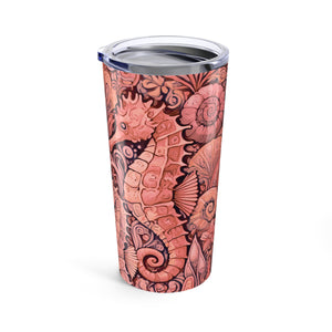 20oz Tropical Glossy Tumbler, Stainless Steel / Seahorse Trio, Red