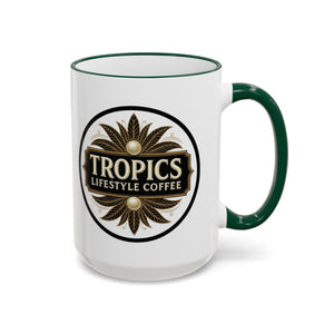 Accent Rim & Handle Coffee Mug — Tropics Lifestyle Coffee Pearl/Palm Logo