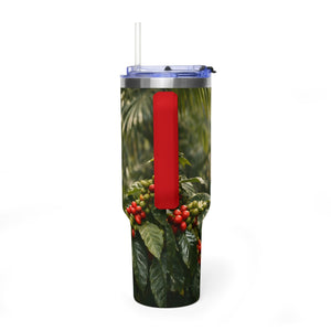 40oz Tumbler — Scarlet Macaws & Coffee Plants Insulated Mug