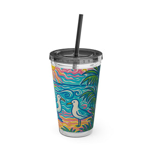 Tropical Tumbler with Straw | 16 oz: Beach Seagulls