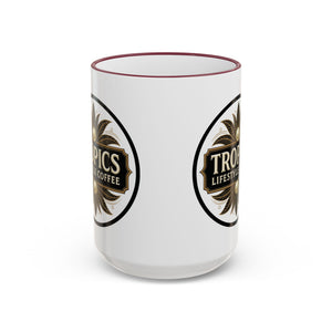 Accent Rim & Handle Coffee Mug — Tropics Lifestyle Coffee Pearl/Palm Logo