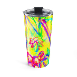 20oz Tumbler - Bright Tropi Doodle Yellow Travel Cup