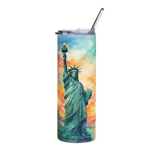 20oz Stainless Steel Tumbler — Sunset Statue of Liberty Beach Scene