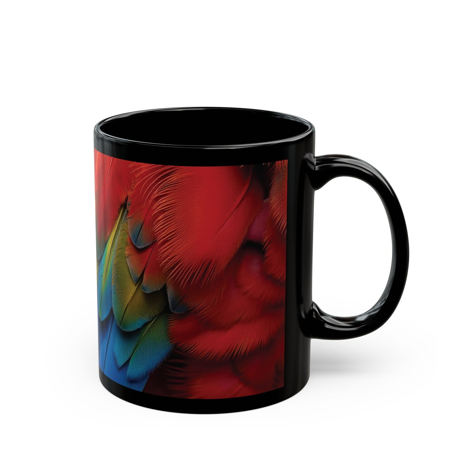 Parrot Feather Black Mug — Vibrant Tropical Coffee Cup (11oz & 15oz)