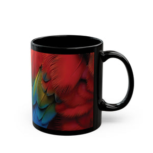 Parrot Feather Black Mug — Vibrant Tropical Coffee Cup (11oz & 15oz)