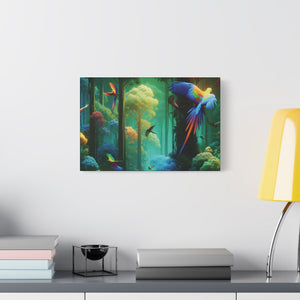 Tropical Parrots Canvas Wall Art — Vibrant Flight School Jungle Scene Matte