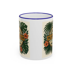 Accent Rim & Handle Coffee Mug — Palm & Bean Coffee Club Logo