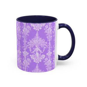 Accent Color Coffee Mug (11, 15oz), Pearl Lady Toile/Lavender Repeat