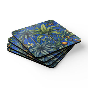 Coaster Set/4 - More Tropical Fruit, Dark Blue