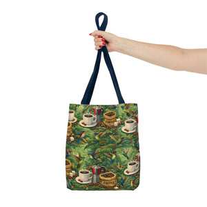 Tropical Hummingbirds & Coffee Tote Bag, Black - 3 Sizes