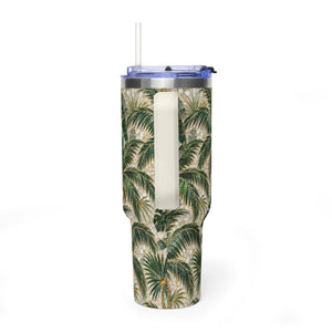 40oz Vacuum Tumbler – Insulated Tropical Travel Mug, Palms Mosaic