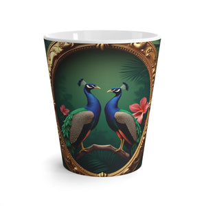 Latte White Mug - Perfect for Coffee Enthusiasts / Framed Two Peacocks