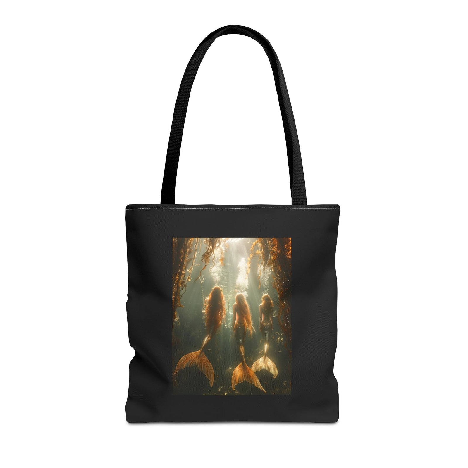 Three Mermaid Sisters, Black Tote Bag - 3 Sizes