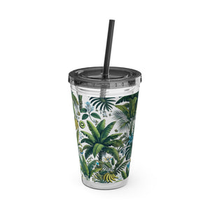 Tropical Tumbler with Straw | 16 oz: More Tropical Palms, White