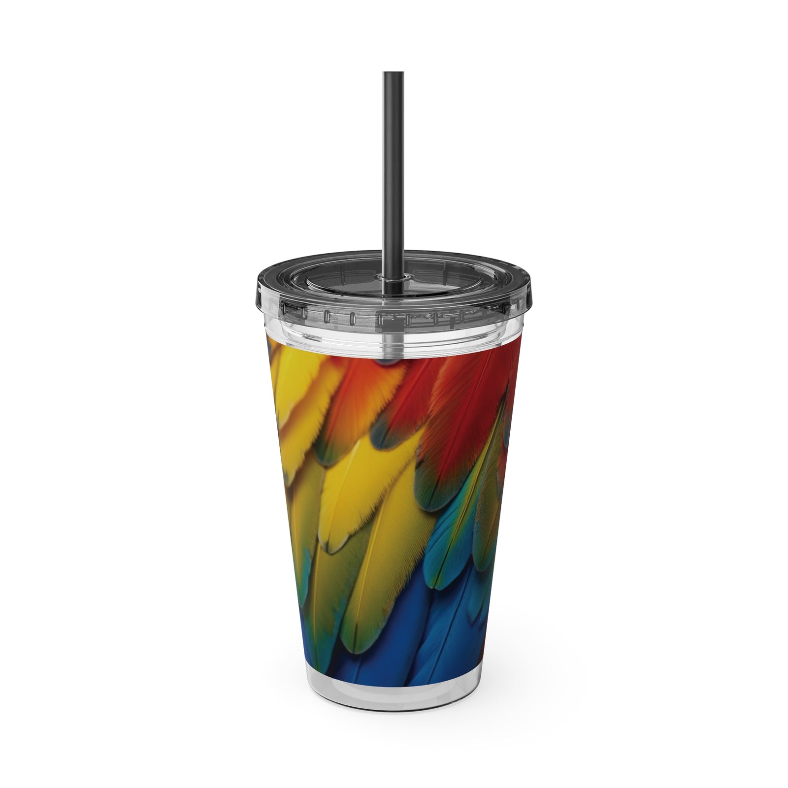 Tropical Tumbler with Straw | 16 oz: Parrot Macaw Feathers