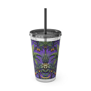 Tropical Tumbler with Straw | 16 oz: Tropical Palms & Fruit, Purple