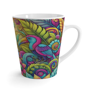 Latte White Mug - Colorful Parrots / Rainforest Music