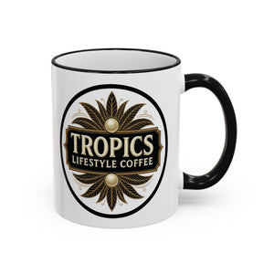 Accent Rim & Handle Coffee Mug — Tropics Lifestyle Coffee Pearl/Palm Logo