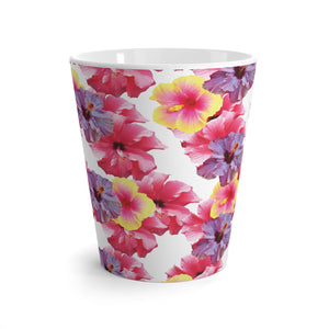 Latte White Mug - Real Hisbiscus Flowers Trio/White