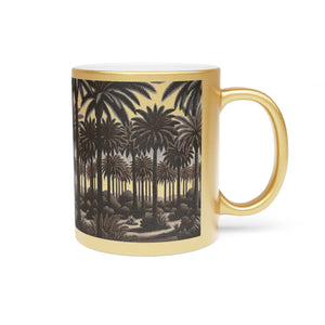 Tropical Metallic Mug, Gold or Silver - Woodcut Palms