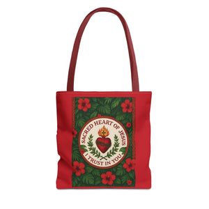 Religious Tote Bag - 3 Sizes / Sacred Heart of Jesus Prayer, Red