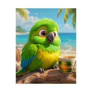 Tropical Beach Poster — Lulu the Parrot Matte Vertical Art Print