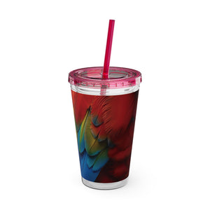 Tropical Tumbler with Straw | 16 oz: Parrot Macaw Feathers