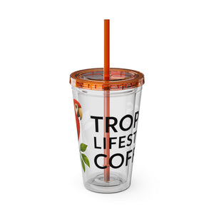Tropical Tumbler with Straw | 16oz: Tropics Lifestyle Coffee Parrot Logo