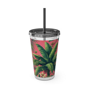 Tropical Tumbler with Straw | 16 oz:  More Tropical Palms, Coral