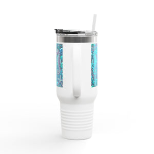 Insulated Travel Mug, 40oz / Seahorses, Turquoise - Perfect for Outdoor Adventures