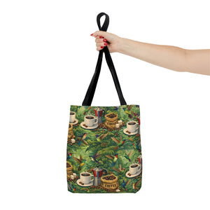 Tropical Hummingbirds & Coffee Tote Bag, Black - 3 Sizes