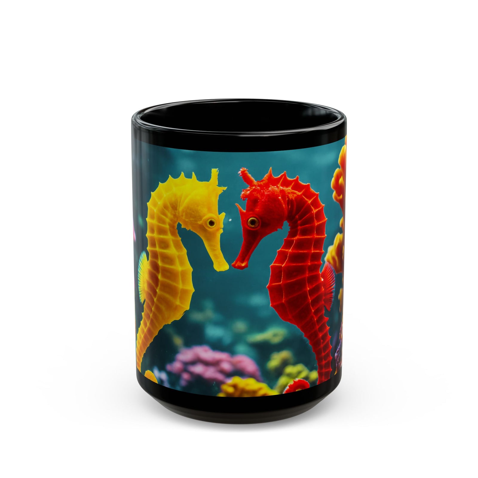 Black Coffee Mug – Seahorses in Love